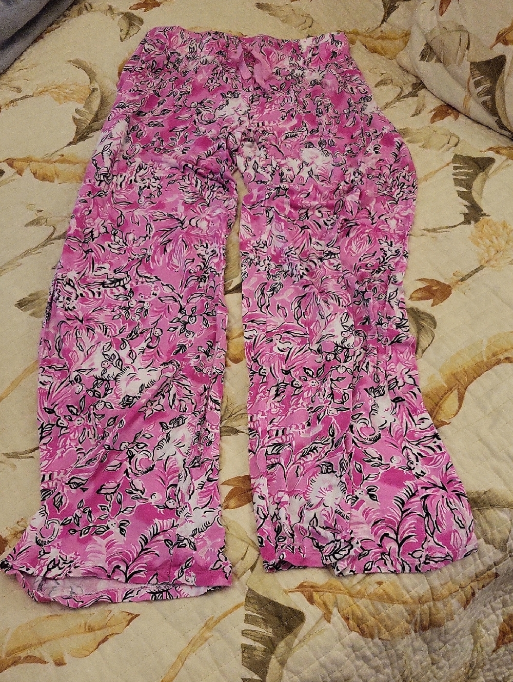 Lilly Pulitzer Pink Black White Floral Pajama Bottoms